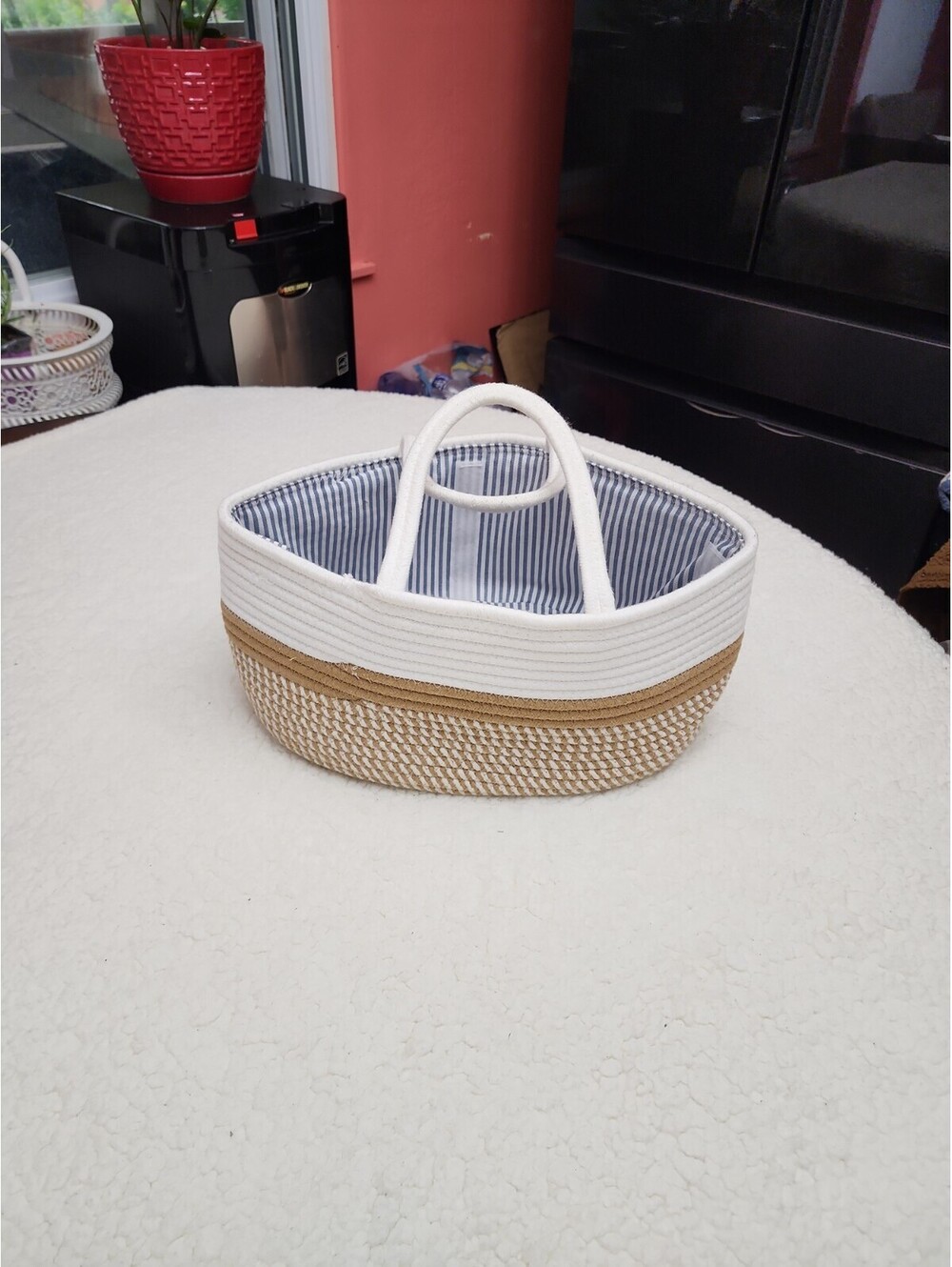Cotton Rope Storage Basket Beige and Off White Color 10"×15"×7"